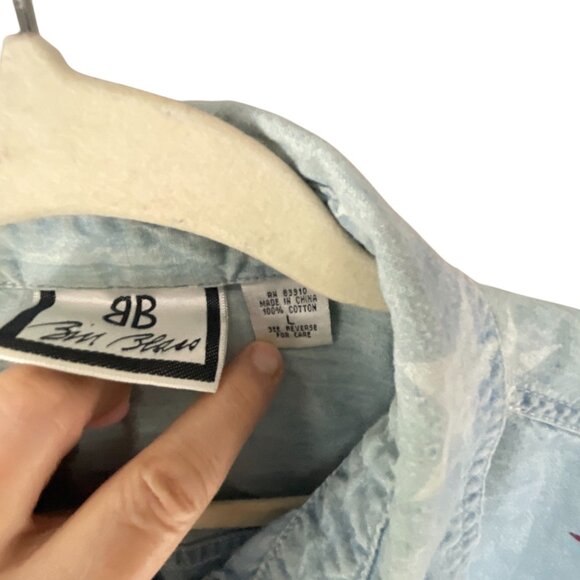 Bill Blass Women's Blue Denim Shirt L Red White Star Print Casual Streetwear - Picture 5 of 8